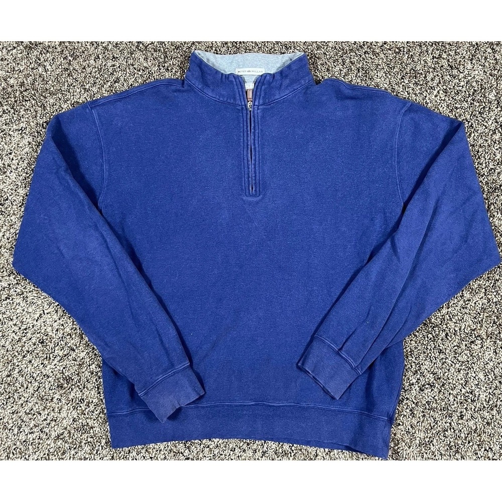 Peter Millar 1/4 Zip Pullover Sweater Golf Heavyweight Blue Men's Sz‎ Large